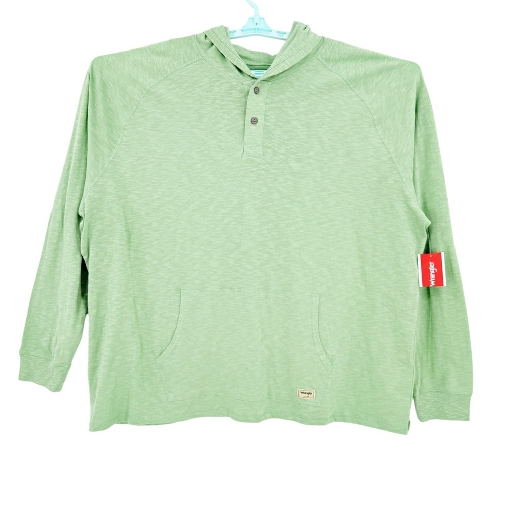 Wrangler Men's Green Hooded Henley Shirt Size 2XL Pullover Long Sleeve NWT